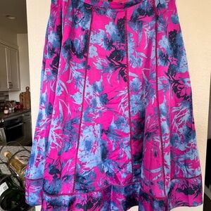 Banana Republic Floral Pink and Blue Women's Midi Skirt Size 8